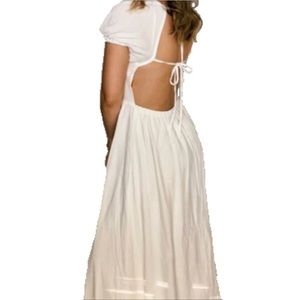 White linen Cotten blend open back maxi dress